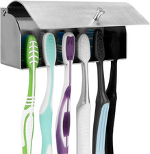 Wall Mount Toothbrush Holder with Cover for Bathroom, Shower, Stainless Steel Se