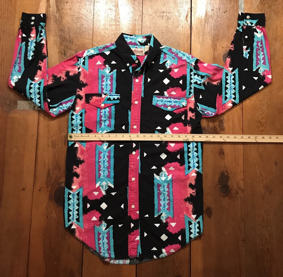 VTG Saddlebrook Shirt M Multicolor Brushpopper Style Aztec Southwest Cowboy 90s - Image 4 of 4