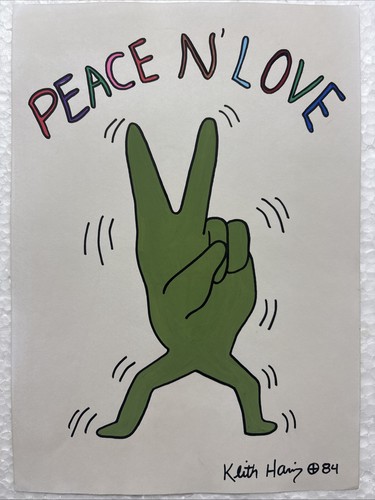 KEITH HARING drawing on old paper signed stamped vintage