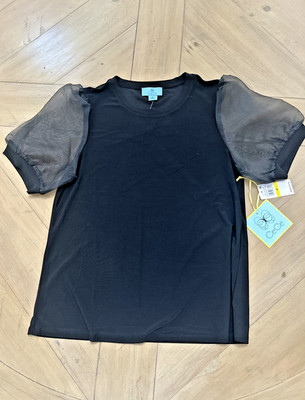 NWT Women s Cece Silky Top with See-Through Puff Short Sleeves, Size Medium