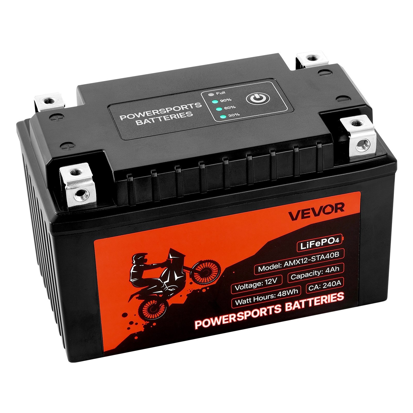 VEVOR Motorcycle Battery,12 Volt 4Ah,LiFePO4 Lithium Pre-Charged Powersports Bat