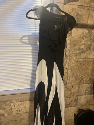 NWT SEDUCE Beautiful Black & White Ruffled Abstract Maxi Dress Size 2 | eBay