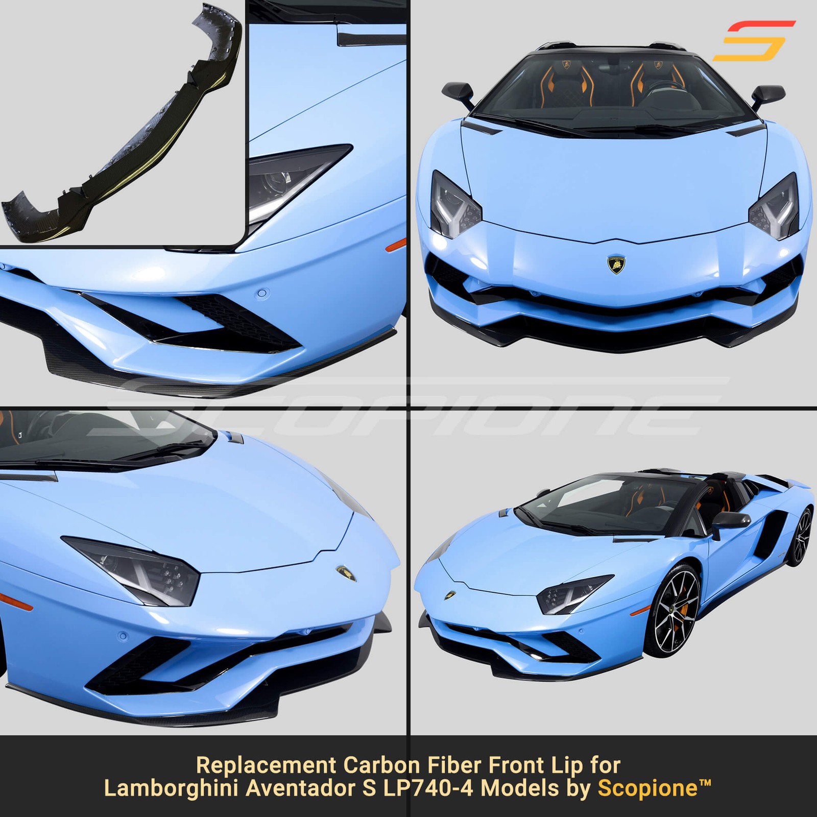 Scopione Carbon Fiber Front Lip Spoiler for Lamborghini 18-21 Aventador S LP740