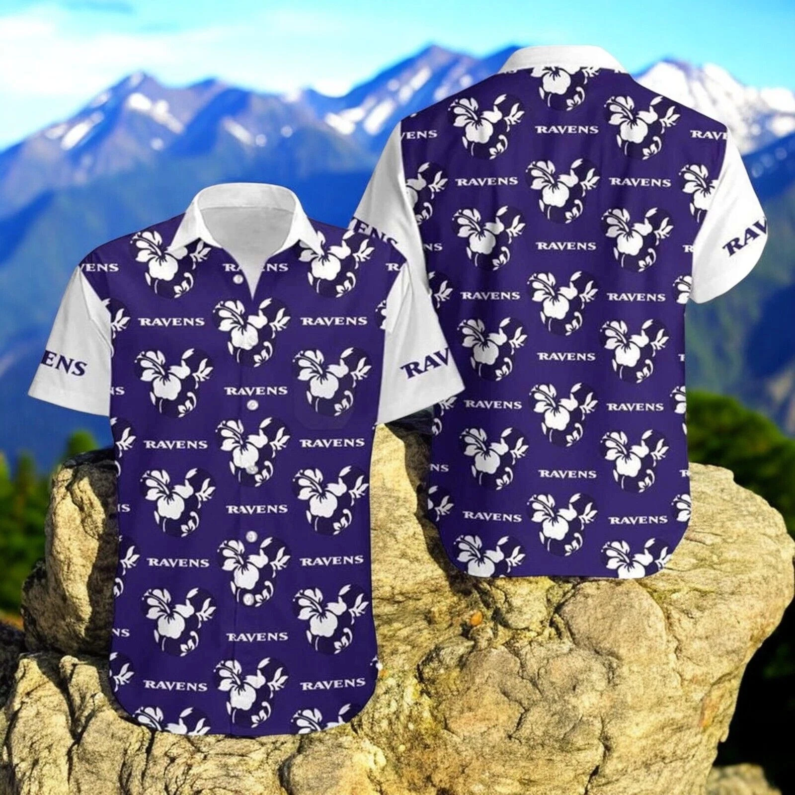 Baltimore Football Mickey Mouse Head Flowers Hawaiian Shirt