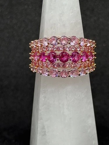 Bomb Party Ring Sz 10  "Lead The Way" Array of Pink Ombre CZ on Rose Gold - product listing photo