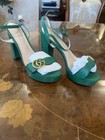 Gucci Marmont GG Gold Logo Green Leather Ankle Strap Block Heels Sandals 41 IT — photo 9
