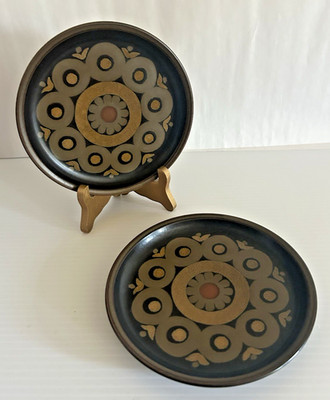 2 VTG Denby Samarkand Arabesque Brown Gold Circles Bread & Butter Plates MCM VTG
