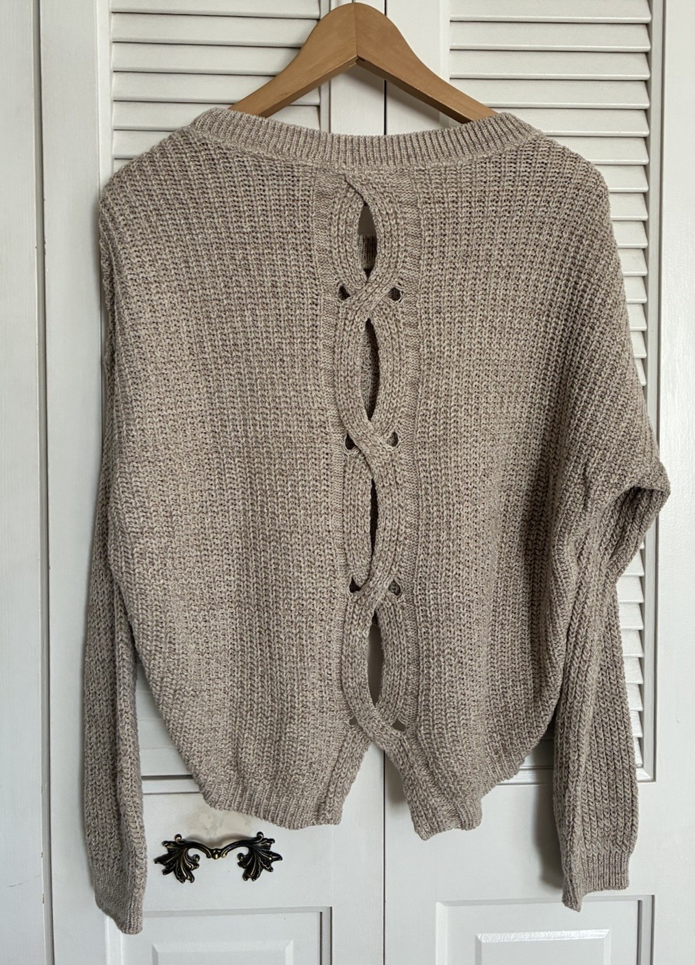 Express Cable Knit Split Back Beige  Sweater Size… - image 1
