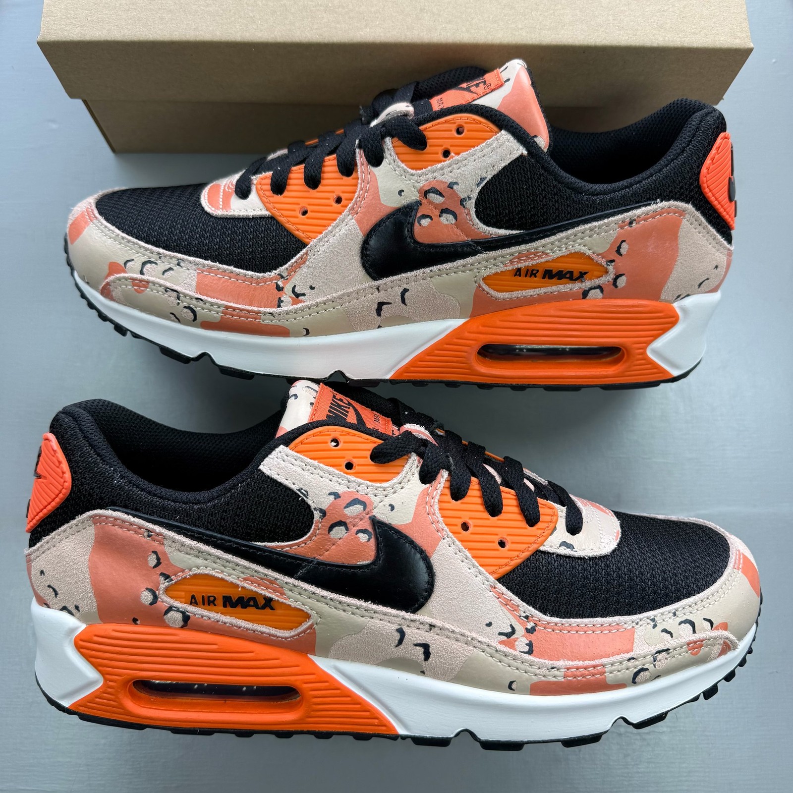 Nike Air Max 90 SIze UK 9.5 Premium Camo Bio Beige Orange Trainers IF1721-201