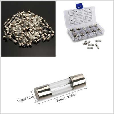 100 Pcs 0.2 0.5 1 2 3 5 6 8 10 15 AMP Car Truck Fuses Glass Tube Assorted + Box