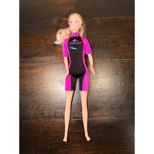 Mattel Barbie SeaWorld Shamu Trainer Doll Pink Black Wetsuit Whistle Vintage 90s