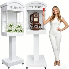 Audio Guest Book Phone Booth Stand with Wheel Romantic Telephone Booth for Party