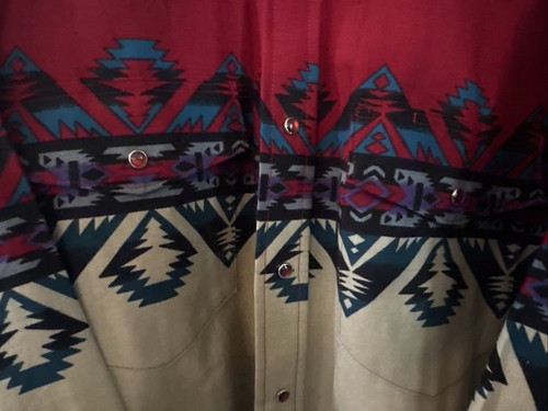 Wrangler Pearl Snap Southwest Western Shirt Aztec Navajo Brushpopper ...