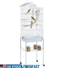Mid-Size Metal Bird Cage Rolling Stand Feeders Perches Toys Small Birds New