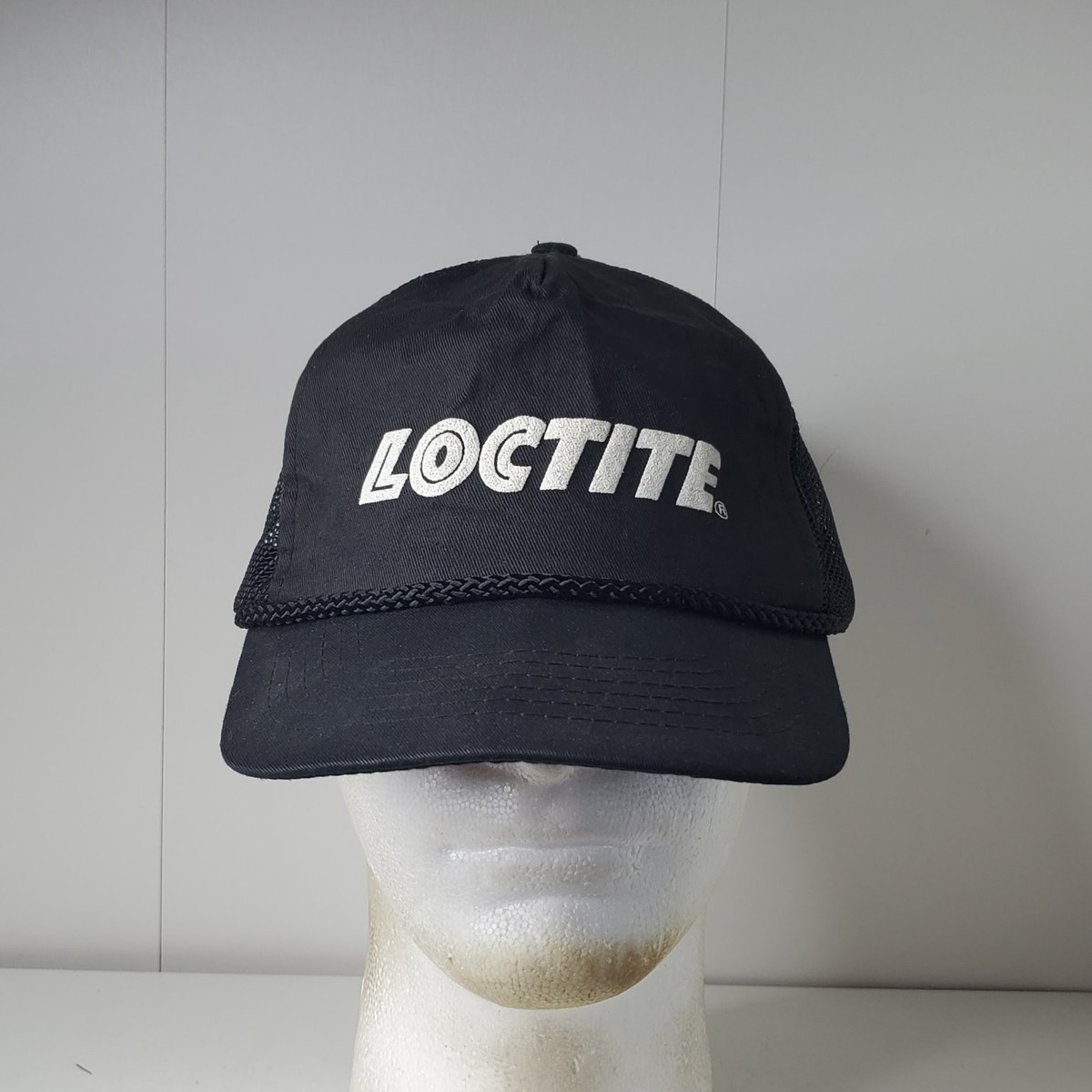 Loctite Hat Men's Black Mesh Back Adjustable Snapback Logo Trucker Cap Rope View 2