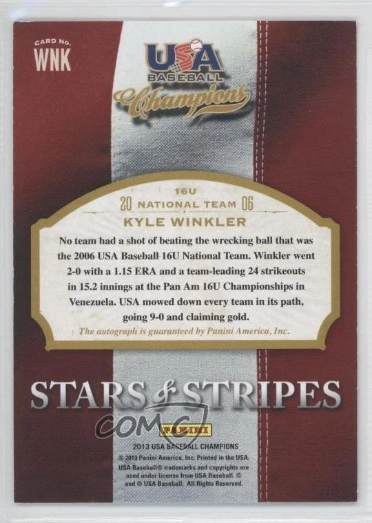 2013 Panini USA Baseball Champions Red Ink /25 Kyle Winkler #WNK Auto - Image 2 of 2