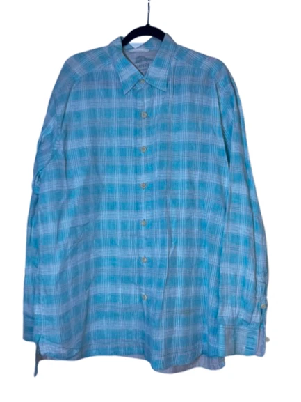 Tommy Bahama Men's XL White and Blue 100% Linen Button up Shirt, pre-Owned.
