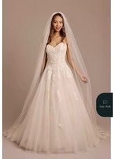 Embroidered lace ball gown wedding dress NEW size 4 with matching cathedral veil