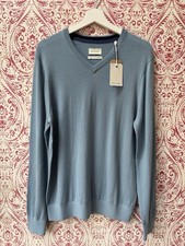 Paul Hunter feinster hellblauer Pullover 100% Merino V-Ausschnitt Größe M