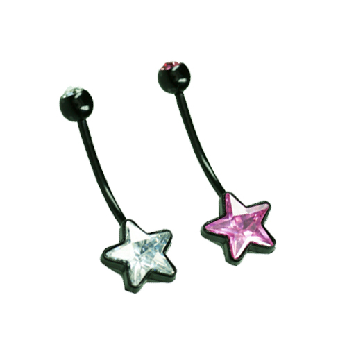 Piercing de ombligo negro joyería orgánica flexible embarazada en forma de estrella