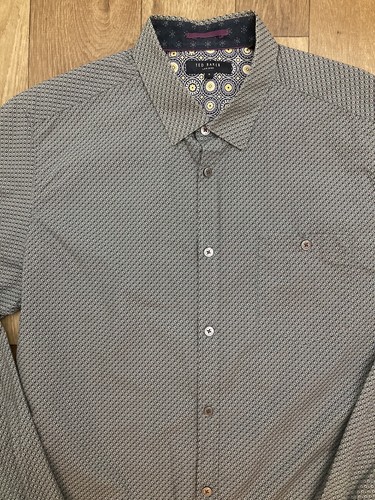 Camisa para hombre Ted Baker de algodón azul manchado con botones manga larga talla 5 XL - Imagen 7 de 13