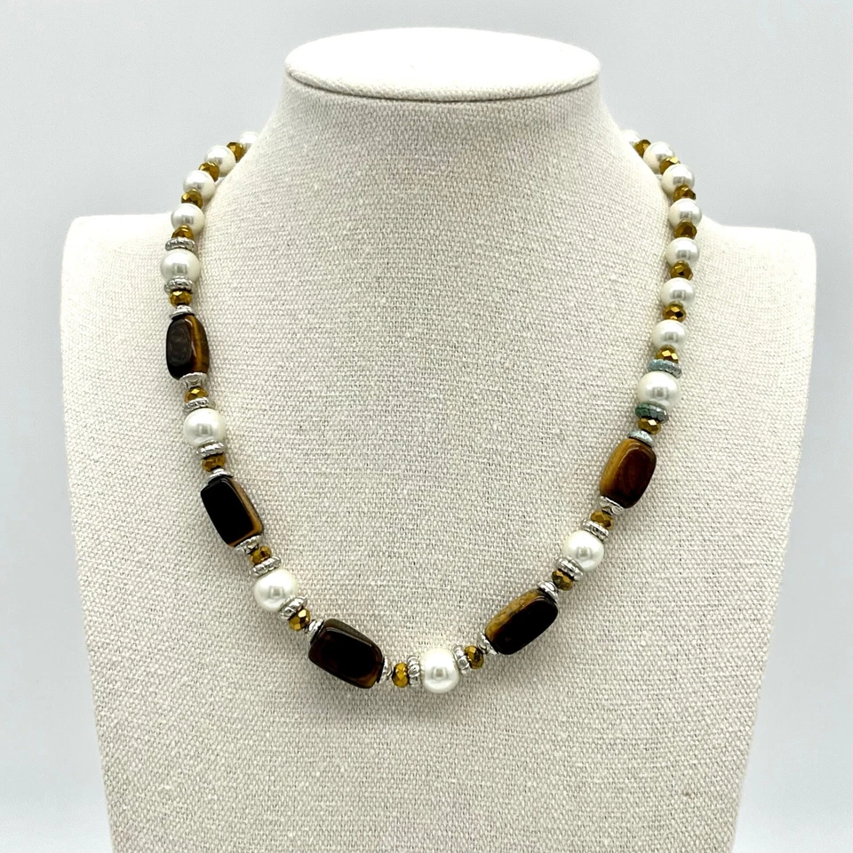 Collar de perlas ojo de tigre con cuentas cadena ajustable joyería de moda Foto 2 de 4