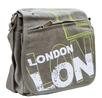 Dicke robuste grüne Canvas Schultertasche Messenger Bag London Design NEU