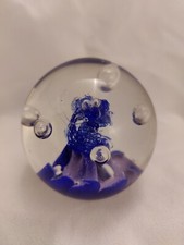Cathness Glass Lapis Blue TANGO Paperweight Etched To Base