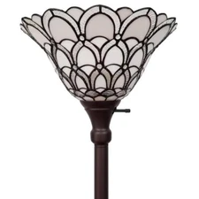 Floor Lamp Tiffany Style Stained Glass Shade Rich Dark Brown Finish Knob Switch