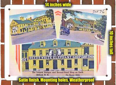 METAL SIGN - New Hampshire Postcard - Reed's White Elephant Shop, the Largest A
