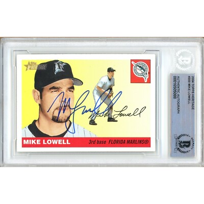 Mike Lowell Signed 2004 Topps Heritage #300 Florida Marlins Beckett BAS Auto