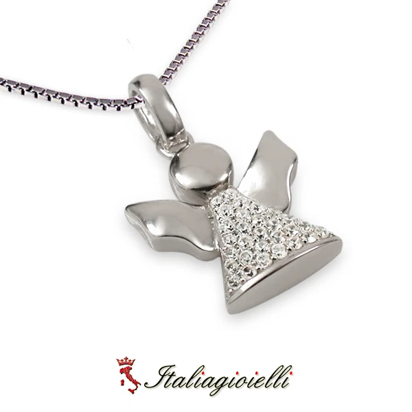 Collana Angelo Brillante con Pavè in Argento 925 Rodiato Oro Bianco - Immagine 3 di 4