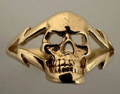 Women's 14k Yellow Gold Skull Ring Handmade in the USA - Picture 4 of 5