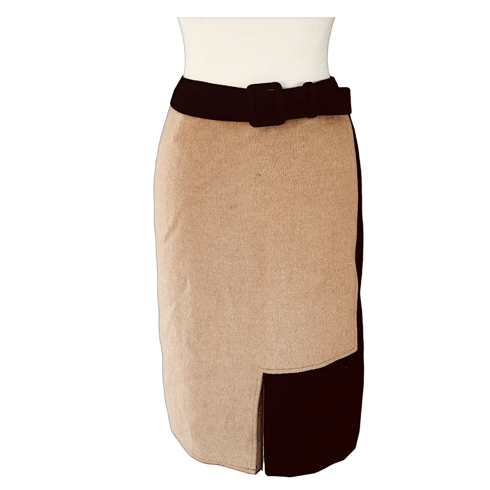 CARLISLE Falda Lápiz Mujer Vintage Mezcla Lana Cordero Talla 10 Dos Tonos