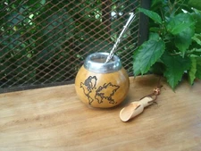 Argentina Mate Gourd Hand Made  *World Map* + Straw + Spoon BONUS Yerba Mate