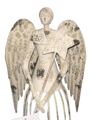 NEW Antiqued Metal Garden Angel Statue with Wings & Star Wand Attraction Design - Picture 4 of 10