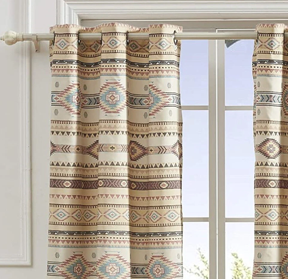 SOUTHWEST TRIBAL 84x84 WINDOW PANELS : PHOENIX BROWN TURQUOISE CURTAIN DRAPES