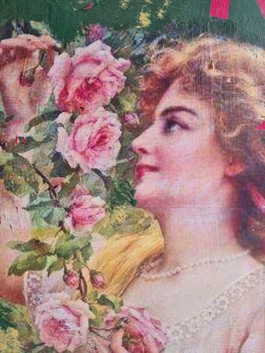 MADE TO ORDER Wall art SHABBY CHIC panel painted Portrait Funny Gift Pink Green - Picture 4 of 11