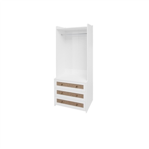 Armoire Wardrobe Closet w/ 3 Drawers, Rattan Decorate Wardrobe Cabinet White - Picture 13 of 16