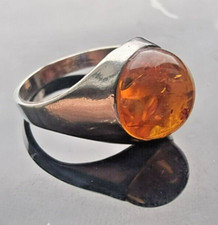 VINTAGE 925 STERLING SILVER SPARKLING 10 MM. FIRE AMBER CABOCHON RING SIZE 6.25