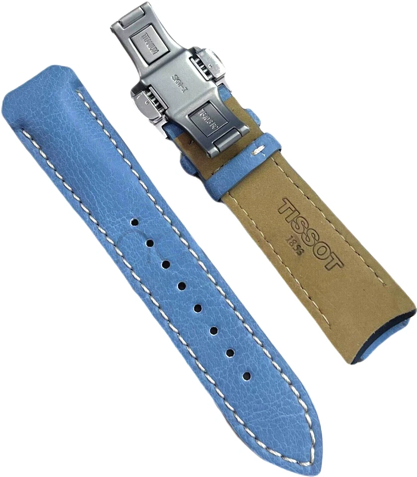 TISSOT - PULSERA - CIERRE PLEGABLE TITANIO - CUERO GENUINO - 20MM - AZUL - NOS Foto 2 de 4