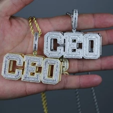 5AAA+ CZ Hop Hip Ice Out Bling Charm CEO Pendant Necklace Real Gold Plated