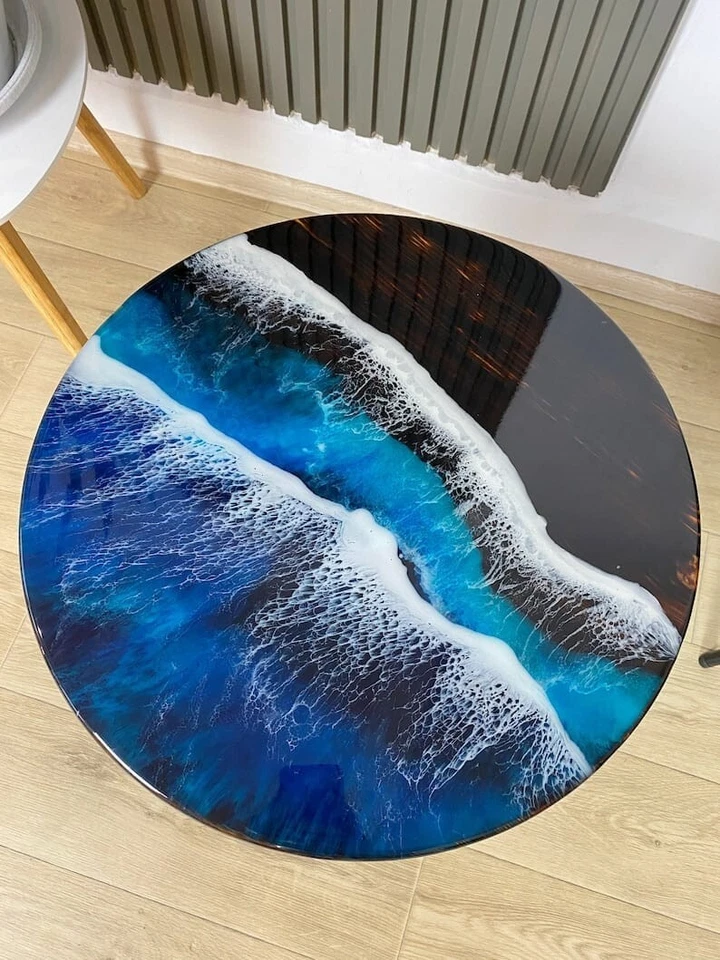 OCEAN WAVE EPOXY & CUSTOM WOOD END & SIDE TABLE, COFFEE & CENTER TABLE WITH LEGS - Image 2 of 4