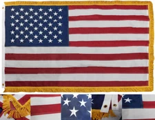 3x5 USA American 50 Star Nylon Embroidered FRINGE Flag Banner With Grommets