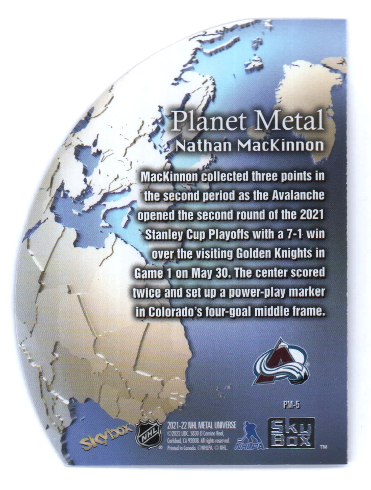 2021-22 UD Skybox Metal Universe Planet Metal Gold #PM-5 Nathan MacKinnon - Image 2 of 2