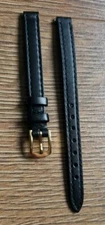 8mm VINTAGE APOLLO GENUINE CALF LEATHER STITCHED BLACK WATCH STRAP, GOLD BUCKLE