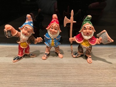 Heinerle Studio, 3 bemalte Zwerge, Zwergfiguren, 1968 - 1972