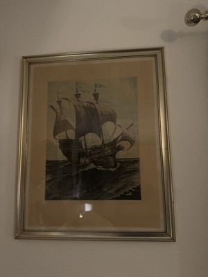 Schiff Im Goldrahmen 66 X 50 cm