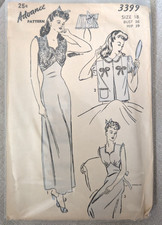 VINTAGE 1940's Advance Pattern #3399 Ladies Negligee Peignoir Jacket Gown SZ 18