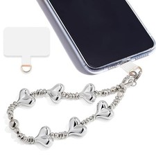 Marble Beaded Phone Wrist Strap,Detachable Phone Bracelet Strap Silver Love